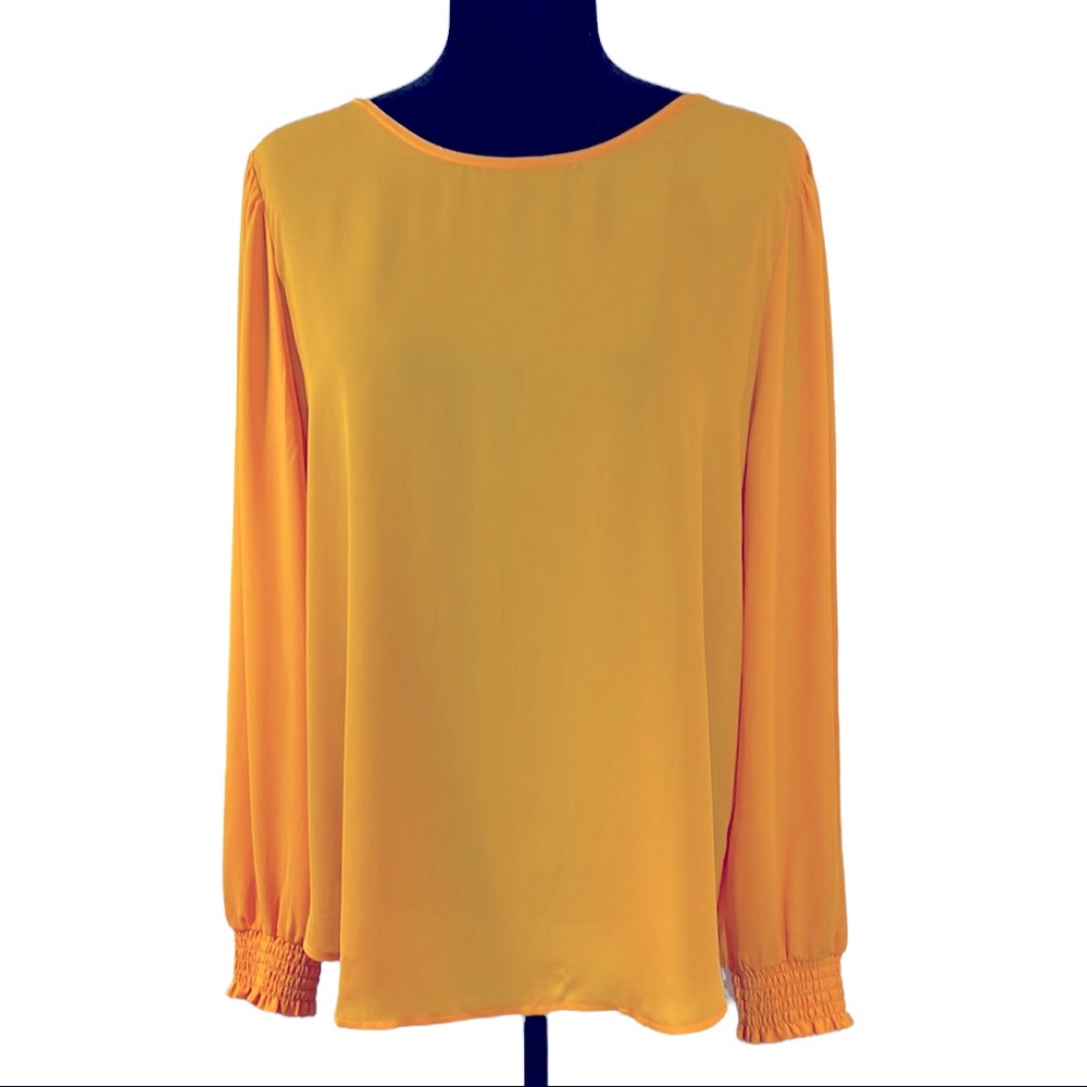 NWT‎ Loft Outlet Golden Honey Popover Blouse. PLEATED Sleeve Cuffed Wrist Size L